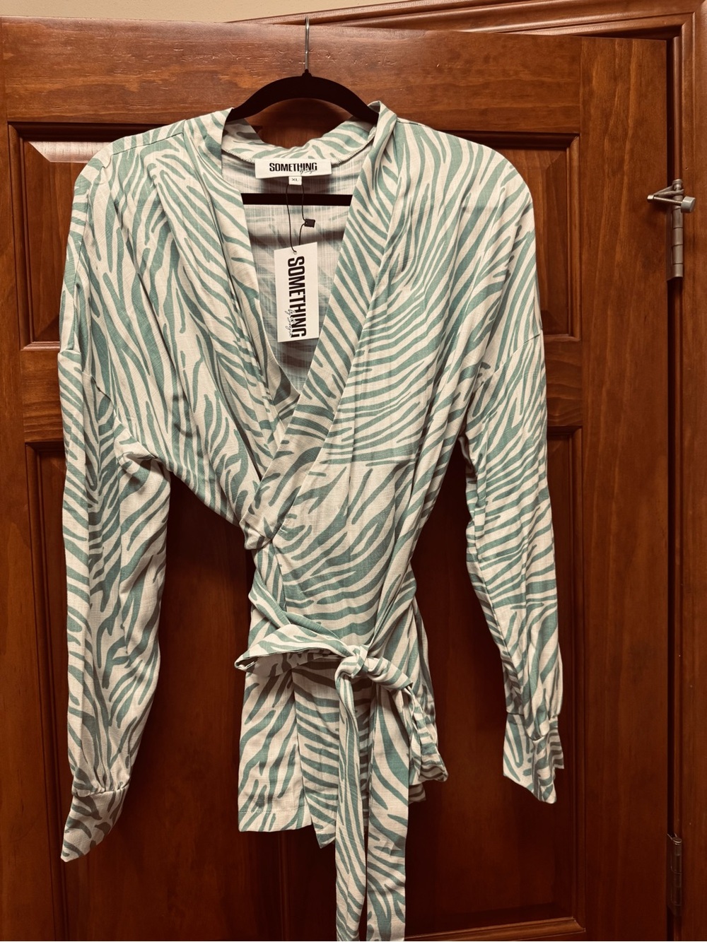 Something by Sonjia Light Green Zebra-Print Wrap Top and matching shorts - Picture 6 of 13